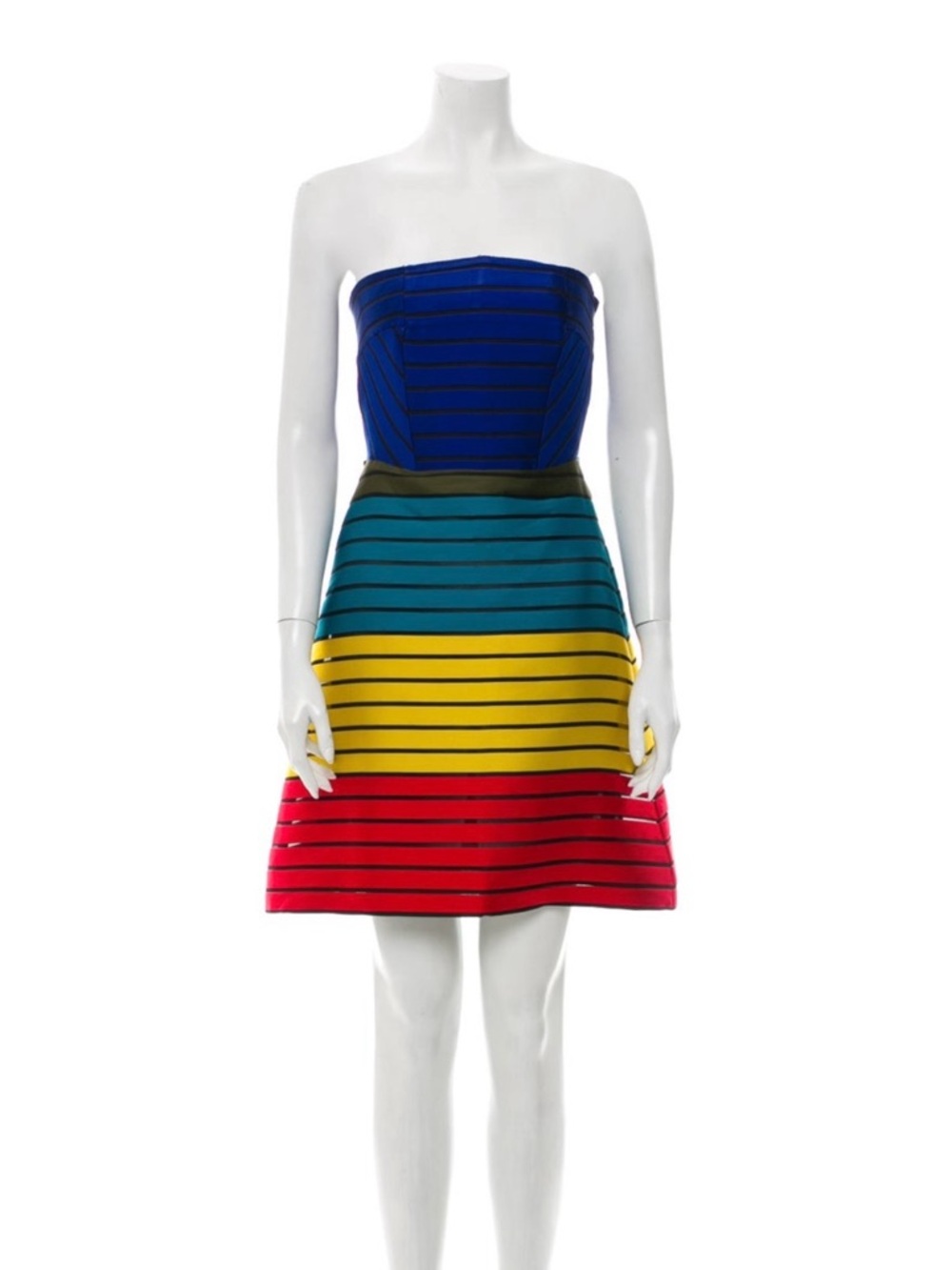 Mary Katrantzou Satin Strapless Multicolor Stripe Cocktail Dress. Size 40.